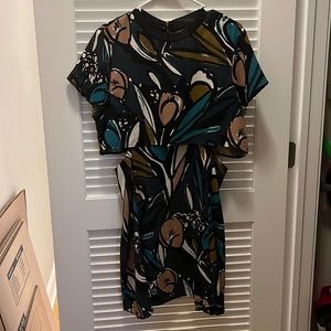 Topshop crepe floral print mini dress with side cutouts